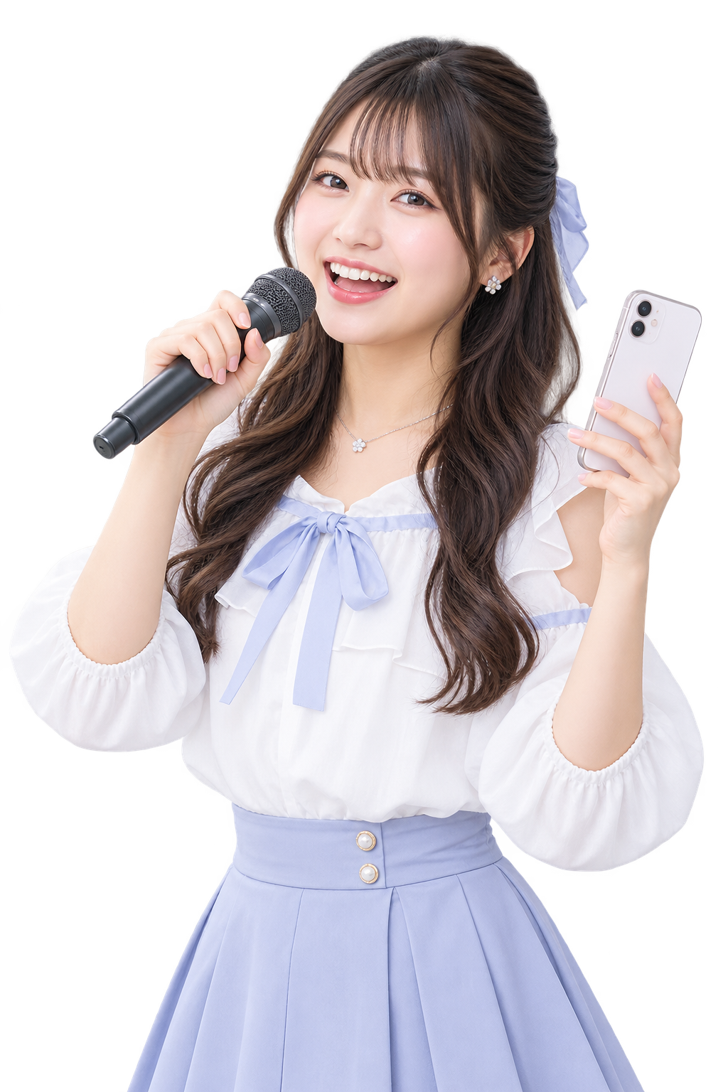 スマートフォンを持って歌う女性ライバー